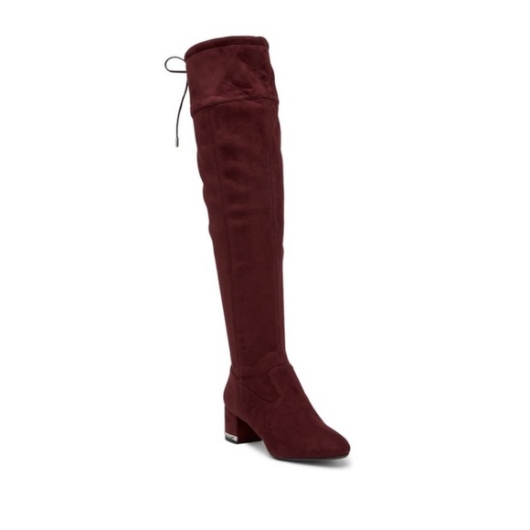 Michael Kors Wine Suede Over-the-Knee Heeled Boots - Picture 1 of 8